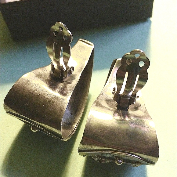 TAXCO LARGE STERLING CLIP-0N MULTI STONE EARRINGS SIGNED VINTAGE COLLECTABLE - Picture 3 of 7